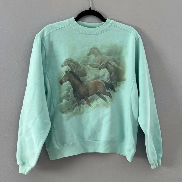 Artisans Tops - Artisans Wild Horses Graphic Crewneck Sweatshirt Mint Green Women’s Size L Y2K